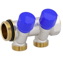 Модулен колектор 1" с вграден кран 2 извода 24x19 СИН / ЧЕРВЕН