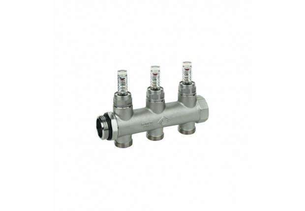 Колектор месинг 1"х3/4" EURO-3 извода с дебитомер
