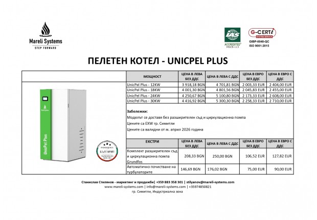 UnicPel Plus 12 - 18 - 24 - 30 Kw - ЦЕНИ