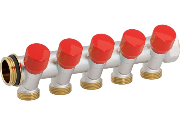 Модулен колектор 1" с вграден кран 2 извода 24x19 СИН / ЧЕРВЕН